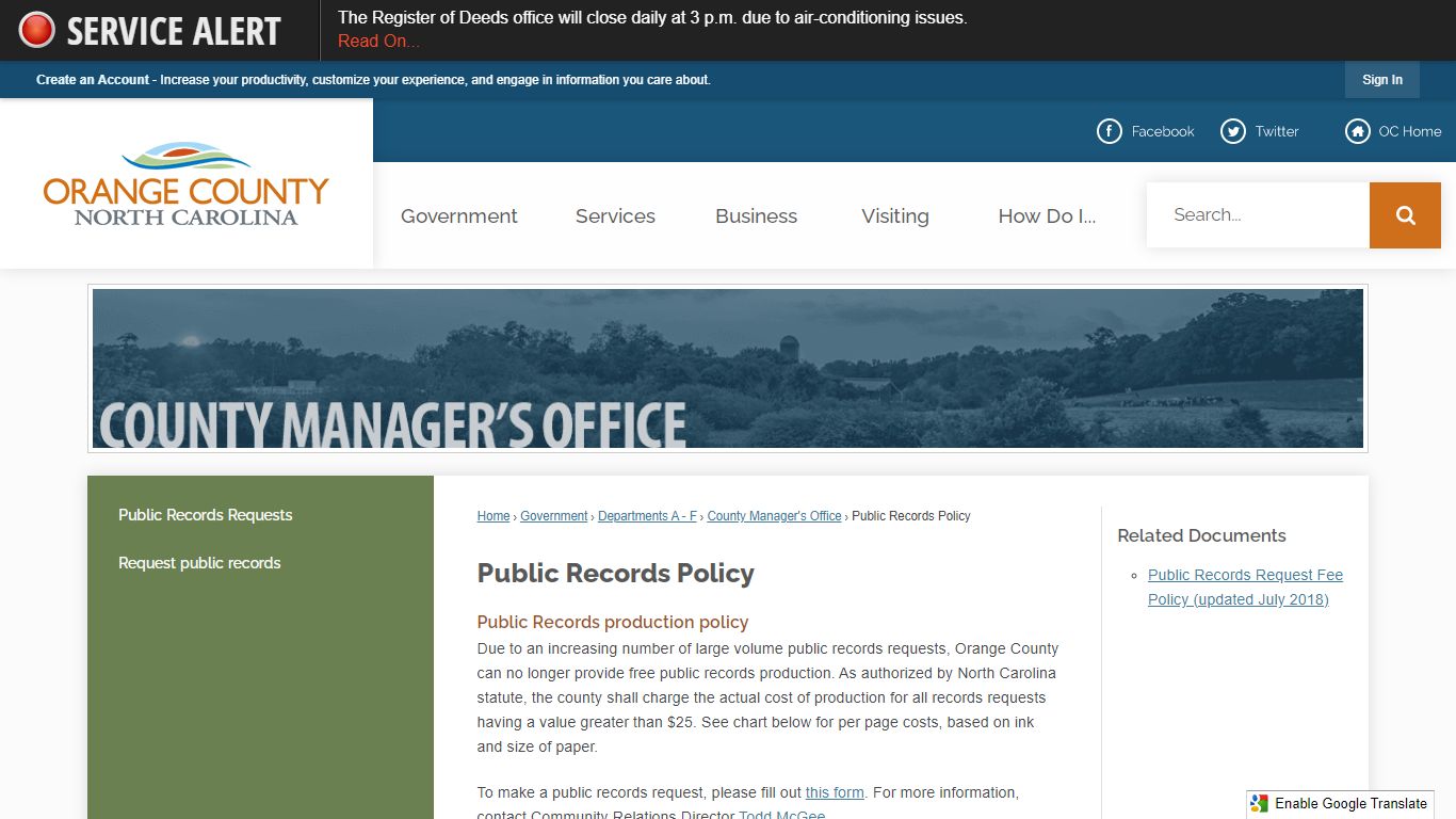 Public Records Policy | Orange County, NC